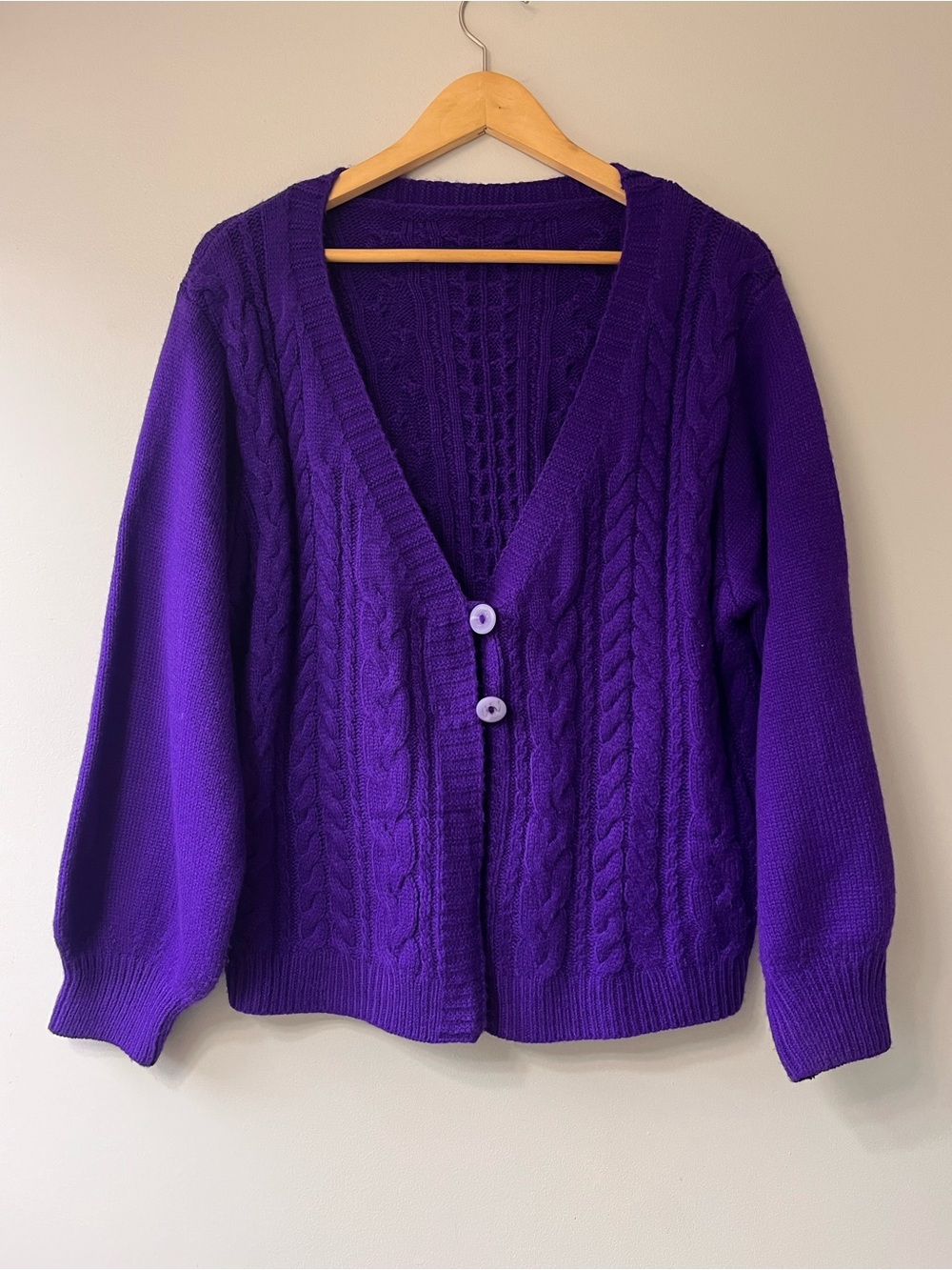 Purple Cable Knit V-Neck Button Cardigan - Women XL